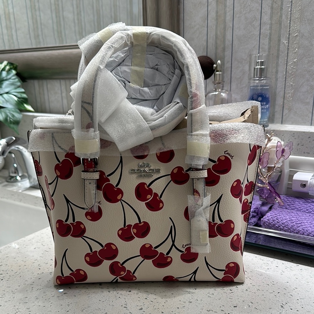Coach Cream and Red Cherry Print Tote